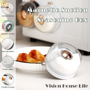 Vision Magnetic Spice Jar Wall-mounted Quantitative Seasoning Bottle Press Type Seasoning Spice Bottle Salt Pepper Powder Seasoning Dispenser Moisture-proof Kitchen Gadget