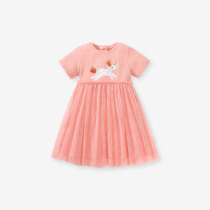 Little Maven Breathable Princess Skirt Short Sleeve Summer Dress for Girls Soft Cotton Polyester Fabric Animal Pattern