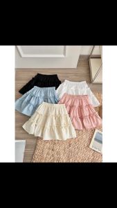 Chân váy nữ dáng lửng 3 tầng chất đũi sần có quần lót trong không lộ