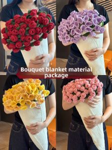 Rose Flower Blanket Crocheted Wool Yarn Finished Bouquet Blanket DIY Material Kit Gift For Girlfriend