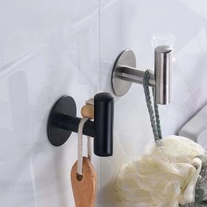 Stainless Steel Robe Hook Adhesive Wall Hook Towel Hook for Bathroom Kitchen Garage Heavy Duty Wall Mounted Kitchen Hardware