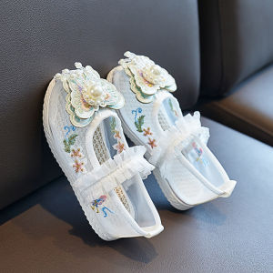 Kids the Han-Style Clothing Shoes Girls Embroidered Shoes String of Pearls Chinese Ancient Style Girl Chinese Style Costume Baby Flats Performance Shoes
