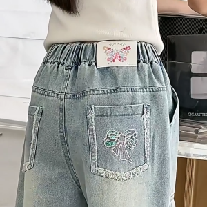 Korean Short For Kids Girl Butterfly Embroidery Bermuda Shorts 7-15yrs Maong Shorts For Kids Girl Elastic Waist Summer Shorts COD