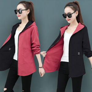Áo Gió Nữ Hai Mặt Áo Gió Nữ Phiên Bản Hàn Quốc Rộng Chiều Dài Trung Bình Áo Gió Nữ In Chữ Cái Rộng