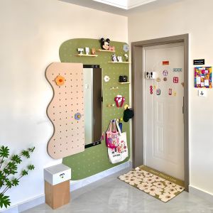 Modern Minimalist Wooden Hole Board Shelf Entryway Storage Organizer Display Rack No Drilling Required Home Decor Shelf