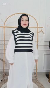 Vest Rompi Korean Style Cia Outher Knit Salur M L XL XXL Outer Wanita Kekinian Cardy Rajut Ootd Remaja Hijab