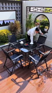 TREDEY Outdoor Furniture Table Garden Glass For Pool Market Patio and folding chair