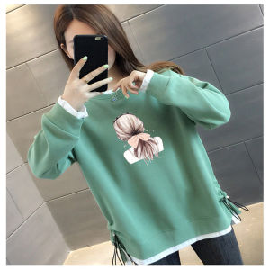 หลวม แขนยาวปลอมสองชิ้น เสื้อฮู้ด ผู้หญิง ฤดูใบไม้ผลิ ฤดูใบไม้ร่วง สไตล์ใหม่ INS อินเทรนด์ แจ๊กเก็ตเวอร์ชั่นเกาหลี เสื้อท่อนบน ผ้าฝ้าย ด้านใน