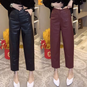 กางเกงหนัง PU ทรงหลวมเอวสูง กางเกงขายาวทรงขากระบอกทรงหลวมสไตล์ใหม่ฤดูใบไม้ร่วง 2024 กางเกงขายาวทรงหลวมสำหรับผู้หญิง