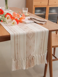 Stain Resistant Table Runner Striped Hand Woven Thickened Luxury Tea Cover Anti Oil Easy Wipe Clean Durable Fits Families With Pets Table Runner