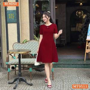 Đầm thiết kế BEMINE cổ tròn viền ngọc dáng chữ A phù hợp đi chơi đi dạo phố-MT9511