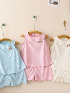 Summer Lace Hollow Sleeveless Dress and Pants Set