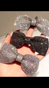 Jepit Rambut Pita Kristal Permata Simpel Korean 3D Rhinestone Bow Spring Clip HCO016