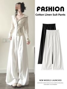 LANMENGYA | Summer New Small Size High-class White Linen Wide-leg Trousers