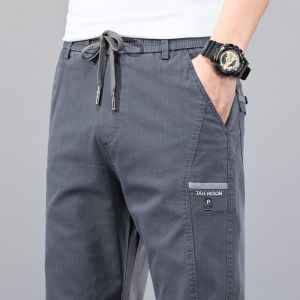 กางเกงขายาวทรงตรงเอวยางยืดสำหรับผู้ชาย ทรงสลิมฟิต สไตล์ทำงาน ฤดูใบไม้ผลิและฤดูใบไม้ร่วง กางเกงขายาวทรงลำลอง เอวยางยืด สไตล์ลำลอง