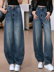 กางเกงยีนส์ทรงหลวมเอวสูงสำหรับผู้หญิง ฤดูใบไม้ร่วง 2025 กางเกงขายาวทรงตรงผ้าฝ้ายผสมโพลีเอสเตอร์และไนลอน