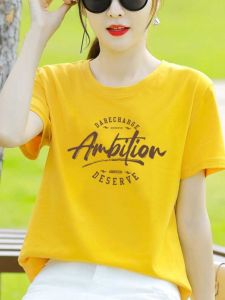 Brand Discount Womens 100% Pure Cotton Short Sleeve T-Shirt Summer Thin round Neck Loose Fashionable Inner Wear Top
