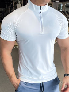 NEW Mens sports T-shirt Quick Dry Compression Running t Shirt Men Fitness short sleeve Shirt Zippered round neck Tights Tops