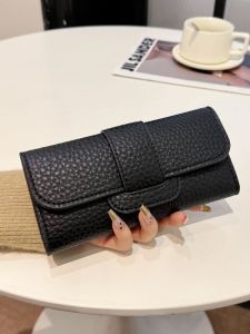 Retro Long Ladies Wallet Soft Leather Lychee Pattern Three Fold Clutch Bag Korean Style New Model Youth Fashion Accessory