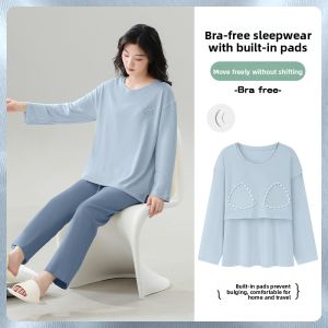 Miiow | Pure Cotton Sleepwear Set with Built-in Padded Bra for Women