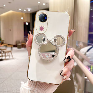 Hot Phone Case VIVO V50 Y04 Y29s Y29 Y39 4G 5G New Cute Cartoon Fashion Anti-drop Soft Casing with Shiny Rhinestone Makeup Mirror Bracket 2025