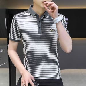 HENGYUANXIANG | Stylish Striped Short Sleeve Polo Shirt For Men High End Fashionable Flip Collar Half Sleeve T-Shirt Cotton Polyester Blend Cool Feeling