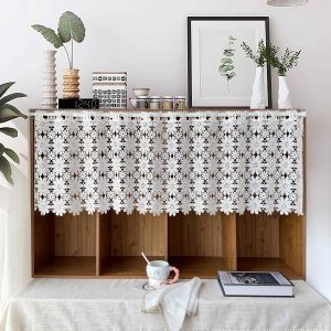 สีขาวโรแมนติกดอกไม้ผ้าม่านลูกไม้ที่ละลายน้ําได้โครเชต์หน้าต่างสําหรับห้องครัวตู้ Vintage กรองแสง Home Decor