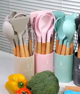 【Free Gift】Silicone Kitchen Utensils Set 12 Pcs Non-stick Silicone Cooking Utensils Spatula Set Heat Resistant 800° earphea