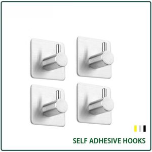 Stainless Steel Hooks Strong Sticky Hooks Door Back Clothes Hooks Hardware Coat Hooks Free Punching Metal Hooks