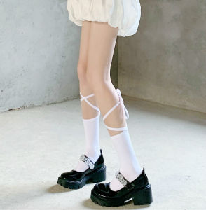 Black Cross Strap Hold-Ups Pure Desire Style Stockings JK Knee High Thin Preppy Style Knee Socks Female Summer Black Silk