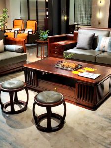 Modern Luxury Wooden Sofa Chair Set New Chinese Style Villa Living Room Furniture High Density Sponge Comfortable Non-Electric