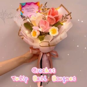 Crochet Flower Bouquet sunflower tulip bell flower bunga kait Handmade Knitting Bouquet Birthday Gift Present convo 针织花