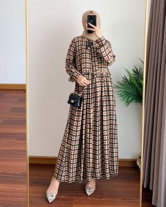 REALPICT Gamis Aleta premium model Korea  / baju muslim kotak terbaru / dress flanel  dewasa