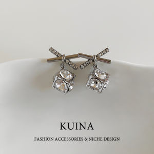 Elegant Diamond Embedded Butterfly Knot Small Design Sense Womens Fashionable Triangular Alloy Ear Studs Premium Feeling