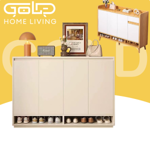 GOLD Solid Wood Shoe Cabinet Multi-layer Shoe Cabinet Large Capacity Storage Shoe Rack Space Saving Entrance Side Cabinet Almari Kasut Rak Kasut 鞋柜
