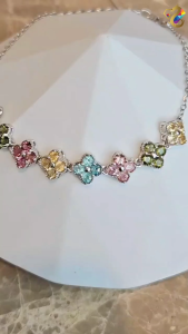 Collection Grade Colorful Tourmaline Clover S925 Silver Chain Bracelet