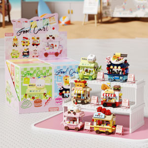 Fun hot dog sales car stall cart micro-grain building blocks childrens educational street view flower shop assembly toys