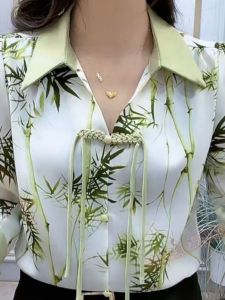 Áo Sơ Mi Chiffon Mới Phong Cách Trung Hoa Dành Cho Nữ Mùa Xuân 2025 Áo Sơ Mi Che Bụng Thanh Lịch Cao Cấp Cho Mẹ