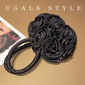 UGALS | Túi Clutch Trang Trí Hoa Hồng Chất Liệu Lụa Satin