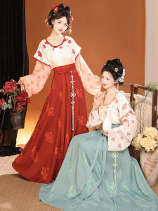 HuaBuWu Original Tang Dynasty Hanfu Set One-Piece Waist-Length round Neck Shirt And Eight Skirts Chinese Traditional Womens Clothing