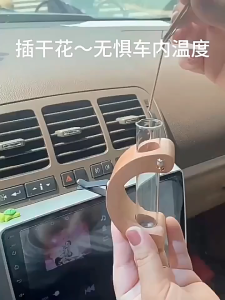 Tabung Kaca Tempat Bunga Kering Wooden Holder Dried Flower Pajangan Dekorasi Dashboard AC Mobil