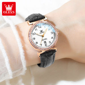 OLEVS Jam Tangan Wanita Terbaru 2024 Asli Aesthetic Elegan Mewah Berlian Anti Air Digital Panggil Tali Kulit Jam Tangan Cewek Dewasa