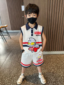 ชุดกีฬาฤดูร้อนสำหรับเด็กชาย ชุดแขนสั้นลายการ์ตูน ผ้าฝ้ายผสม 2 ชิ้น คอกลม แขนสั้น ทรงหลวม สำหรับเด็กชาย