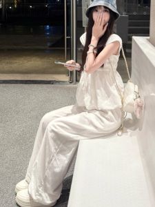 Quần Ống Rộng Màu Trắng Vải Lanh Dài Thường Ngày Cho Nữ Cỡ Lớn Cạp Cao Quần Ống Đứng Dài Đến Sàn