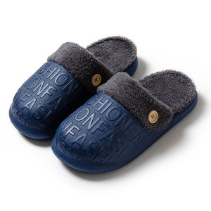 Waterproof Cotton Slippers Mens Autumn and Winter Couple Home Indoor Warm Outdoor Non-Slip Soft Bottom Plus Size Stuffed Slippers Women