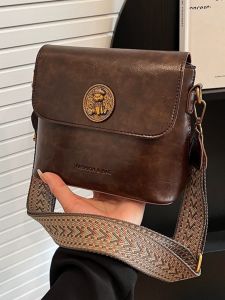Retro Large Square Bag Womens Crossbody Bag Shoulder Strap Commuter Single Bag Diagonal Bag Soft PU Pure Color