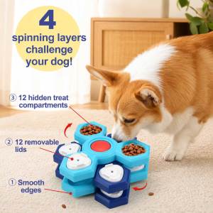 Teekland Dog Puzzle Feeder Toy Five Petal Slow Feeding Treat Dispensing Game Bowl IQ Mental Stimulation Enrichment Toy Anti Choke Anti Bloat Slow Eating Bowl for Small Medium Large Dogs Cats