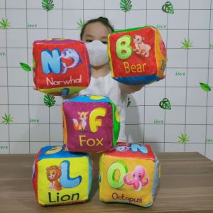 ĐỒ CHƠI XÚC XẮC HÌNH KHỐI SONG NGỮ ANH VIỆT BẰNG VẢI NHUNG MỊN CHO BÉ