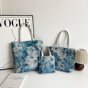 2025 New Large Capacity Canvas Handbag Fashionable Floral Design Wear Resistant Zipper Shoulder Bag Womens Universal Purse