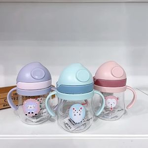 Bình Tập Uống Nước Cho Bé 250ml Có Van Chống Sặc Bình Tập Hút Có Tay Cầm Ống Hút Silicon -Lumbley